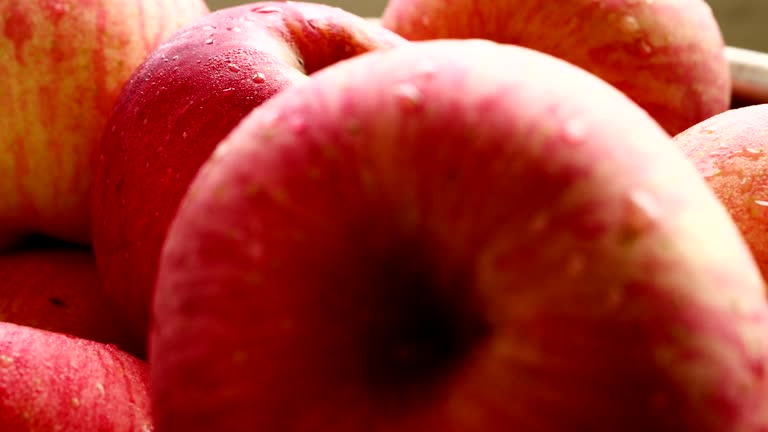 Close up of fresh red apples in the basket.