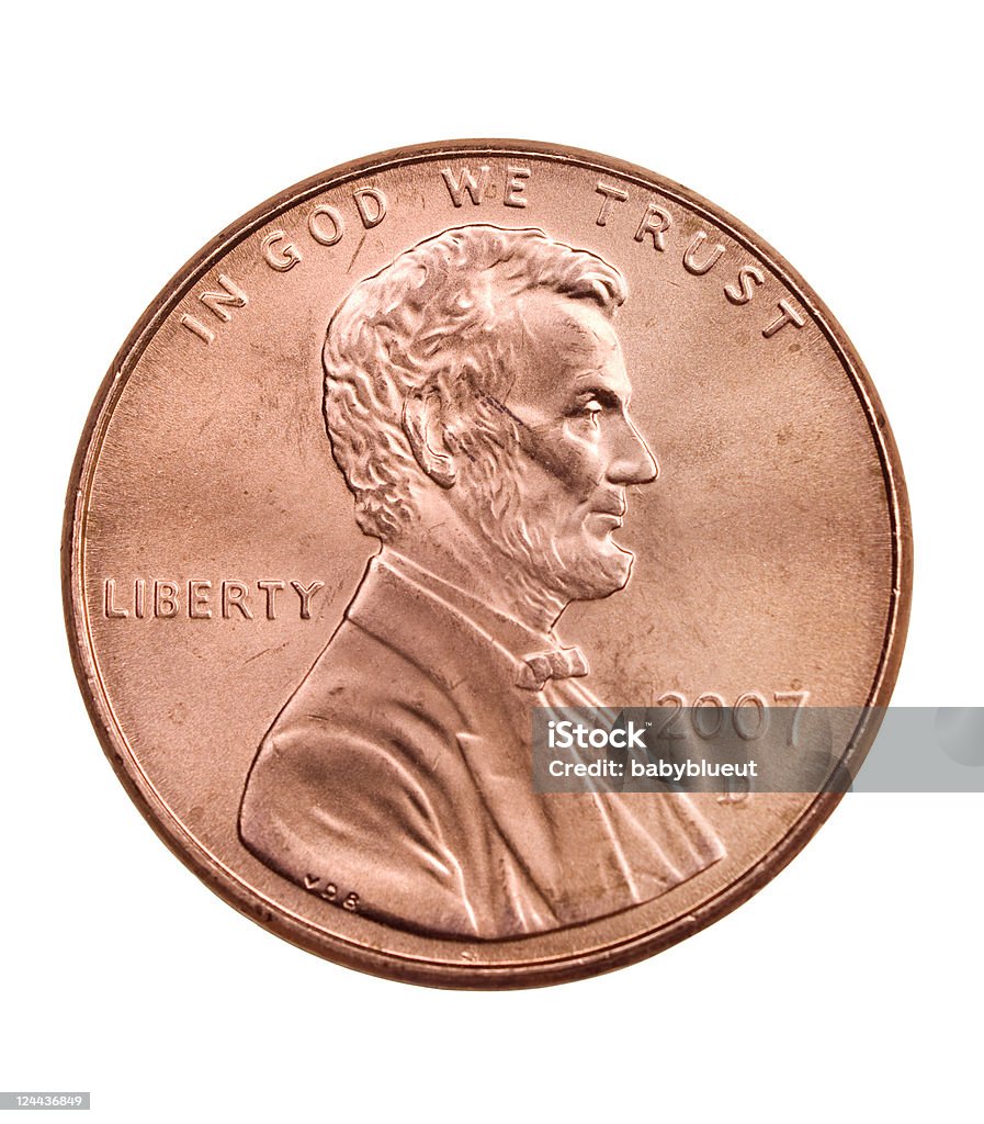 penny with path Macro of heads side of penny on white US Penny Stock Photo