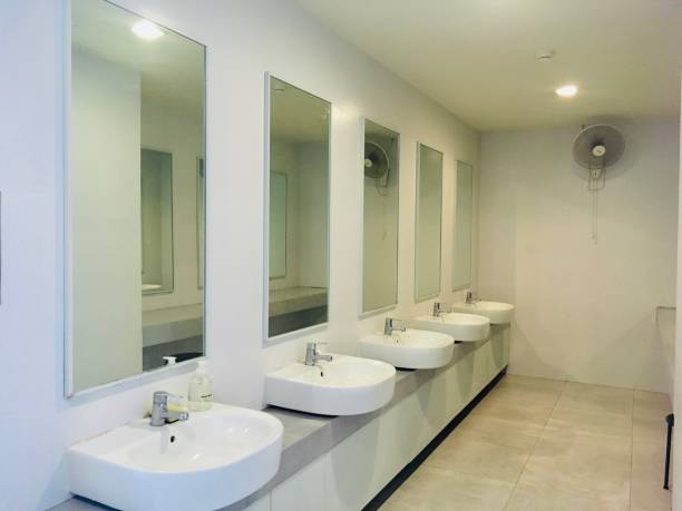 istock Ceramic washbowl in clean white restroom 1244382878