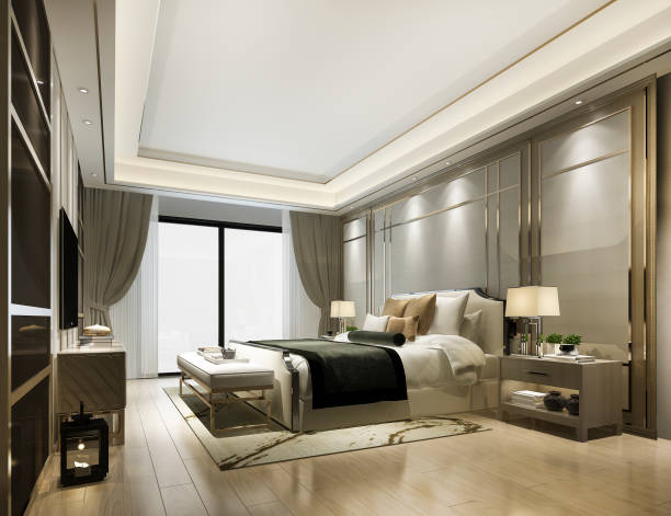 istock 3d rendering luxury classic modern bedroom suite in hotel 1244416855