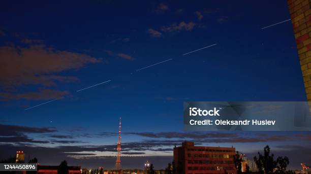 Starlink Satellites Ilona Musk Fly In The Sky Stock Photo - Download Image Now - Elon Musk, Ukraine, Satellite