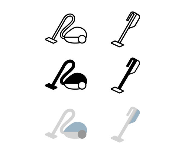 illustrazioni stock, clip art, cartoni animati e icone di tendenza di set di aspirapolvere - vacuum cleaner illustrations