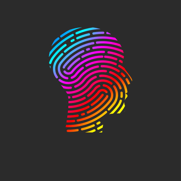 безопасность. профиль человека с отпечатком пальца - fingerprint thumbprint track human finger stock illustrations