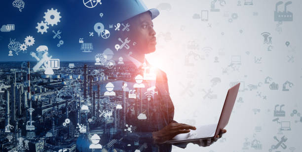 istock Industrial technology concept. Communication network. INDUSTRY 4.0. Factory automation. 1244477917