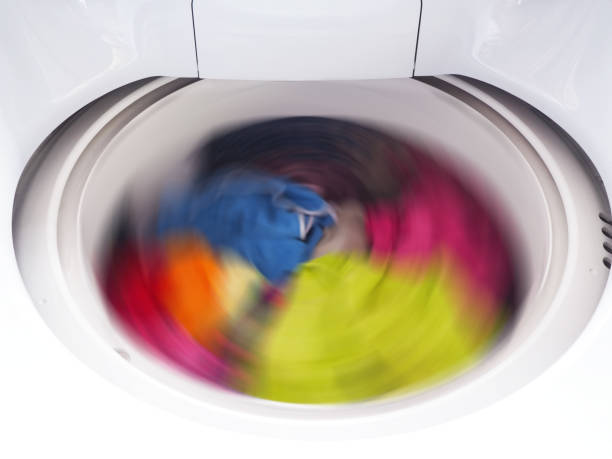 istock Top view of white washing machine 1244505016