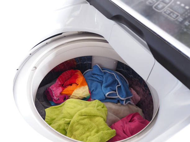 istock Top view of white washing machine 1244505032