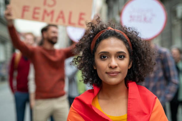 Young multiethnic woman in protest for her rights
