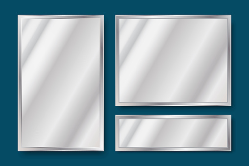 Realistic vector image of mirrors. Background set of glass textures.
