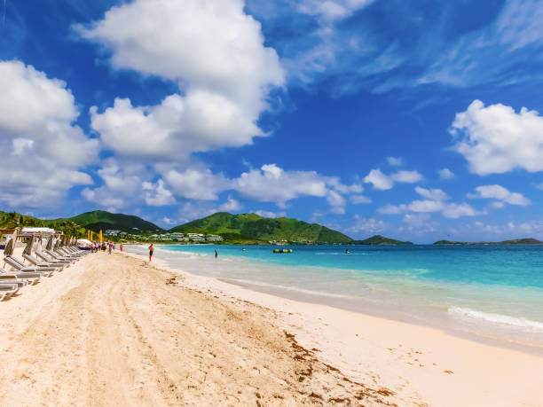 The chairs and umbrellas on Caribbean tropical beach