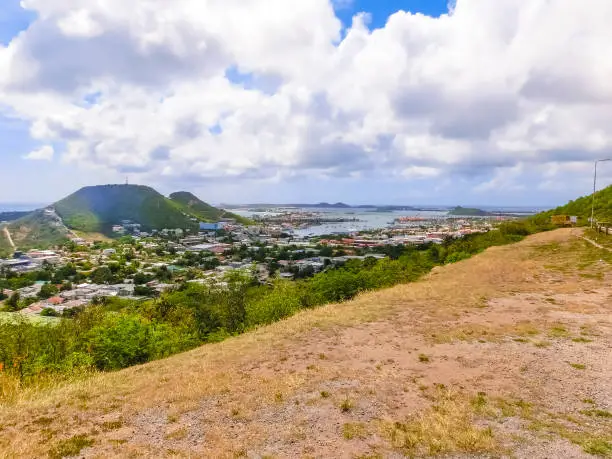 The view of the island of St. Maarten on a sunny day from road