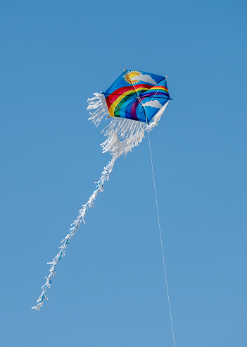 Rainbow Patterned Kite Flying In The Air