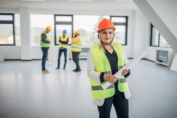 istock Portrait of mature female architect on a construction site 1244565467