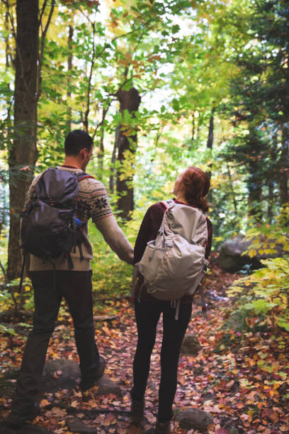 istock Young couple hiking in a beautiful natural park 1244575355