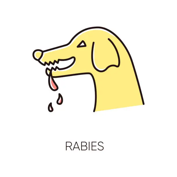 Vector illustration of Rabies RGB color icon. Dangerous viral disease, contagious central nervous system infection. Medicine and healthcare. Rabid dog, angry animal, aggressive pathogen carrier isolated vector illustration