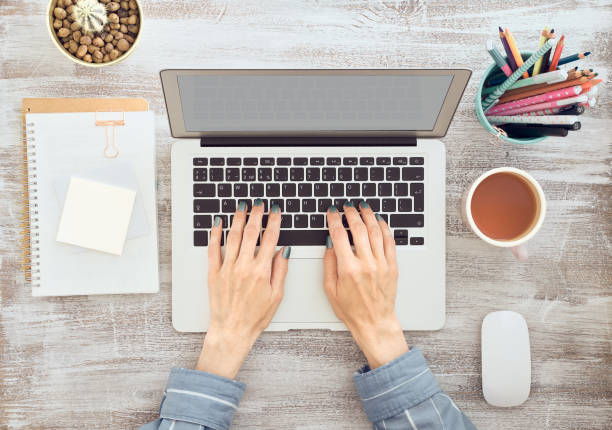 istock Work from home, online shopping, learning. Top view. Distance education. 1244594113