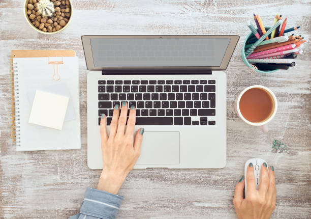istock Work from home, online shopping, learning. Top view. Distance education. 1244594171