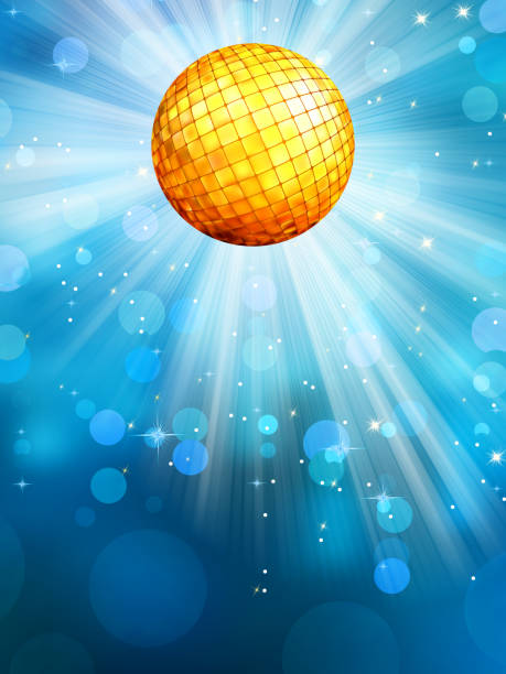 illustrazioni stock, clip art, cartoni animati e icone di tendenza di sfondo blu con palla da discoteca. eps 10 - disco ball sunbeam evening ball design
