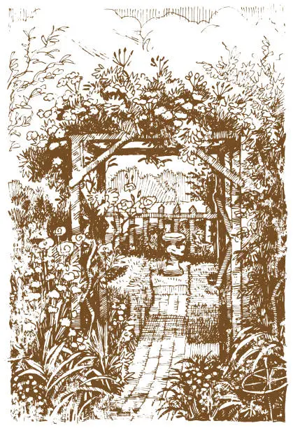 Vector illustration of Grunge cottage garden illustration