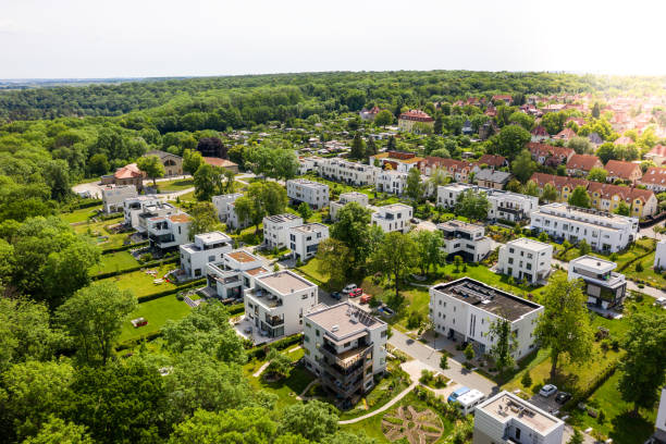 現代の家の空中写真 - land development construction residential district ストックフォトと画像