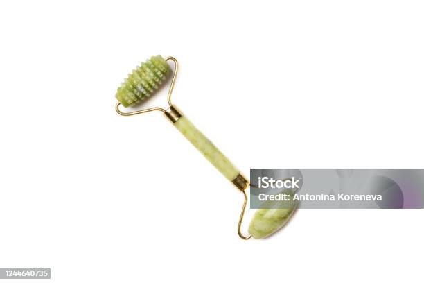Green Jade Lifting Roller For Face Massage Isolated On White Stock Photo - Download Image Now