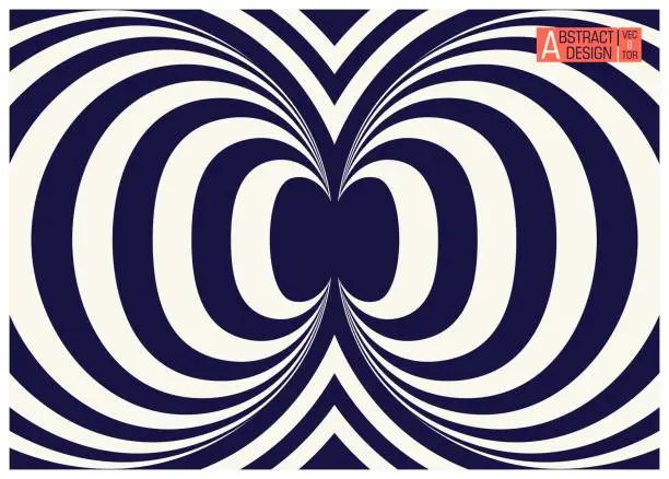 Vector illustration of Two colors striped geometric optical illusion. Conceptual modern art illusion. Vector illustration