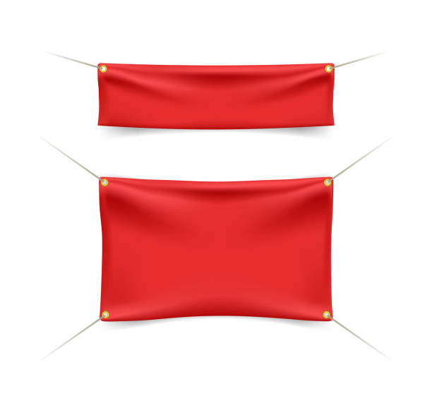 istock High Quality Red Textile Banners with Folds with Ropes on White Background 1244667522