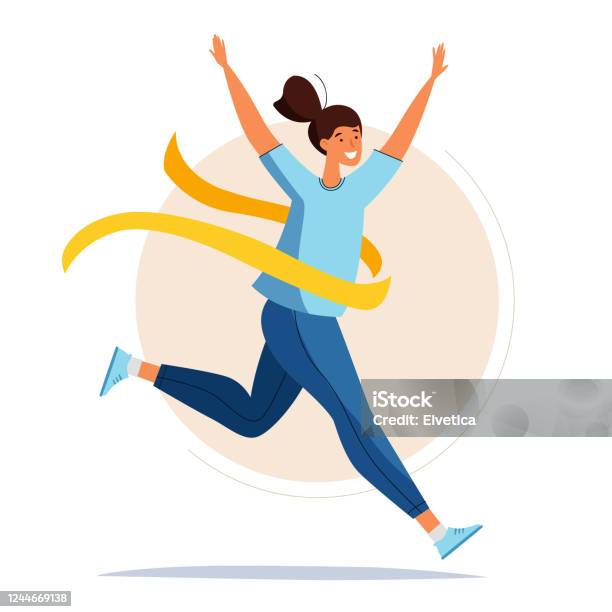 Running Woman Stock Illustration - Download Image Now - Finish Line, Running, Sports Race