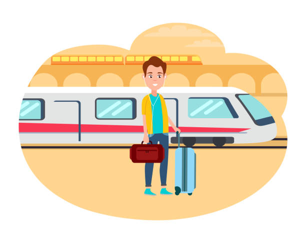 Man With Baggage Wait For Train At Railway Station Stock Illustration - Download Image Now - Railroad Station, Cartoon, Emigration and Immigration - iStock Man With Baggage Wait For Train At Railway Station Stock Illustration - Download Image Now - Railroad Station, Cartoon, Emigration and Immigration - iStock