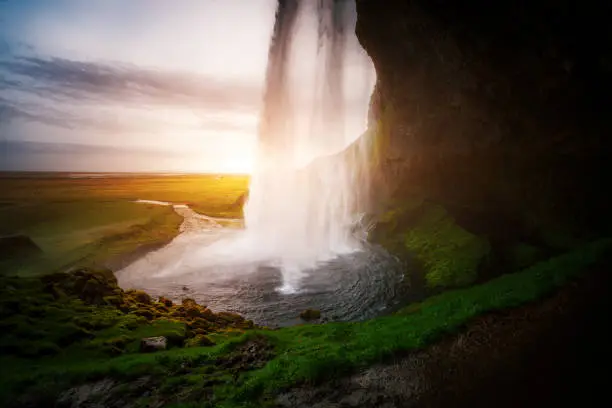 Photo of Perfect view of famous powerful Seljalandsfoss waterfall in sunlight.