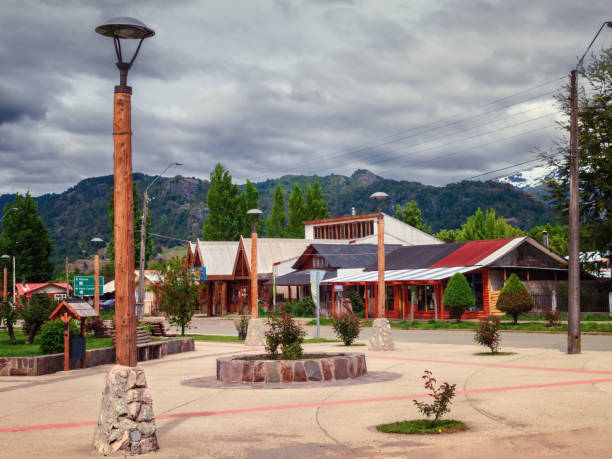 Main square of the town of Futaleufu, located in the Los Lagos region, Chile Main square of the town of Futaleufu, located in the Los Lagos region, Patagonia, Chile meio ambiente stock pictures, royalty-free photos & images