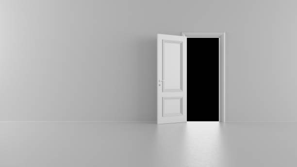 istock 3d render open door in a bright room on a black background 1244723045