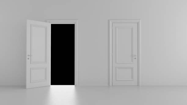 istock 3d render open door in a bright room on a black background 1244732020