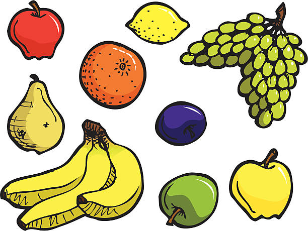 auswahl an frischem obst illustrationen - apple granny smith apple red green stock-grafiken, -clipart, -cartoons und -symbole