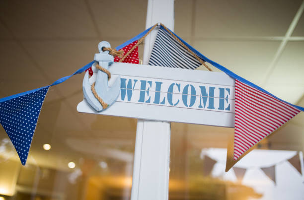 Wooden nautical welcome sign