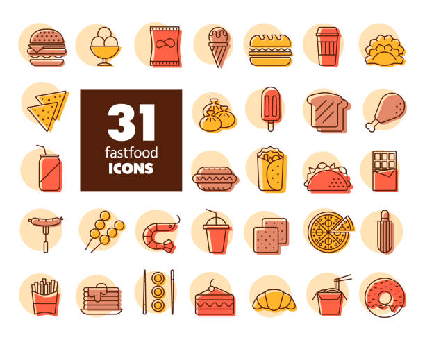 fastfood, food court vektor-symbol - kartoffelknödel essen stock-grafiken, -clipart, -cartoons und -symbole