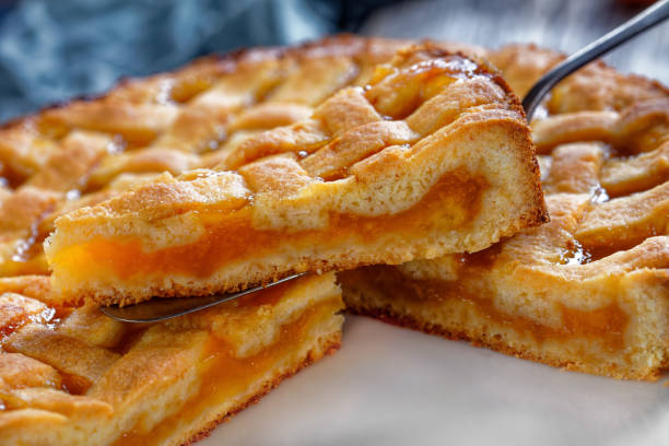 istock sweet apricot shortcrust pie with a lattice pie crust topping 1244801696