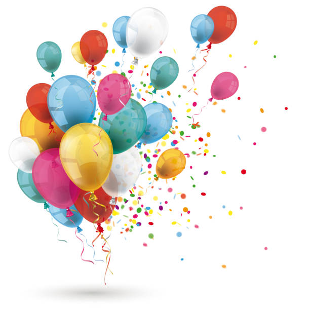 Colored Balloons Confetti Explosion Colored balloons with confetti on the white background. Eps 10 vector file. fastnacht stock illustrations