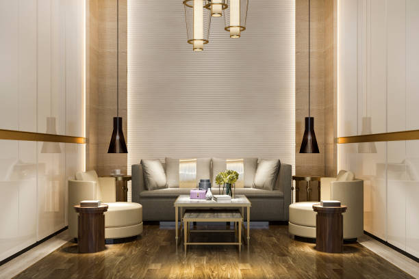 istock 3d rendering luxury classic wall in living room with sofa and chandelier 1244810767