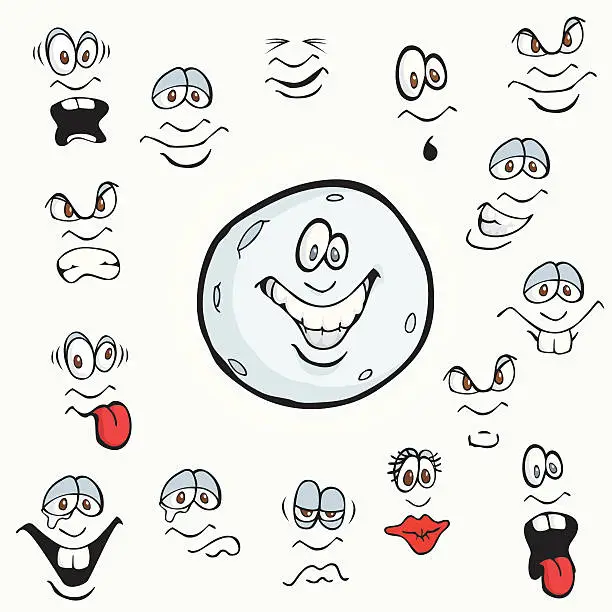 Vector illustration of Cartoon Moon Facial Expressions