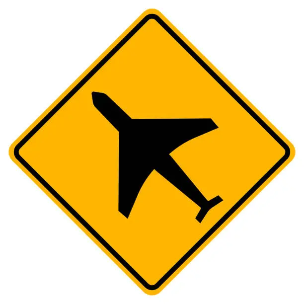 Vector illustration of Warning signs low-flying aircraft on white background