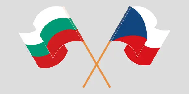 Vector illustration of Crossed and waving flags of Bulgaria and Czech Republic