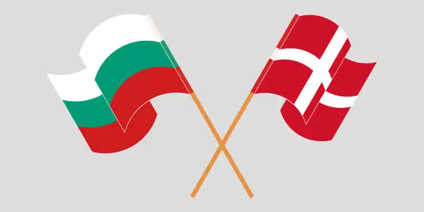Vector illustration of Crossed and waving flags of Bulgaria and Denmark