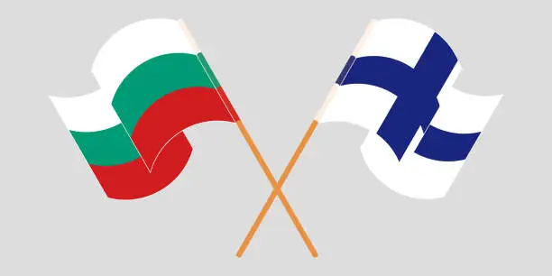 Vector illustration of Crossed and waving flags of Bulgaria and Finland