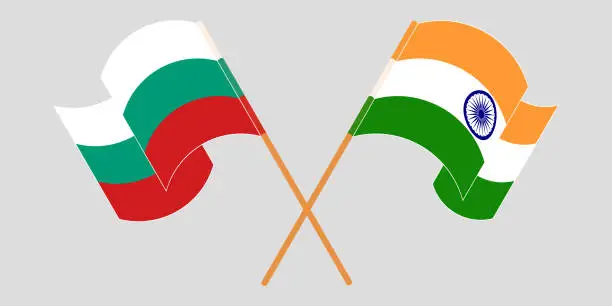 Vector illustration of Crossed and waving flags of Bulgaria and India