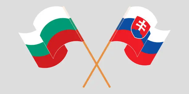 Vector illustration of Crossed and waving flags of Bulgaria and Slovakia