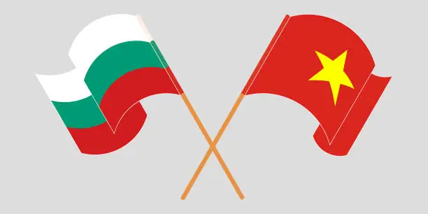 Vector illustration of Crossed and waving flags of Bulgaria and Vietnam