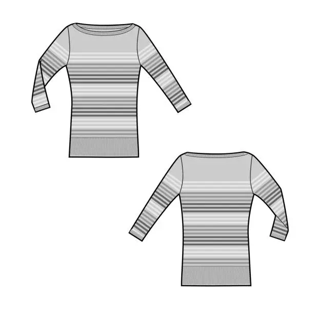 Vector illustration of Longsleeve shirt technical sketch of front and back part.