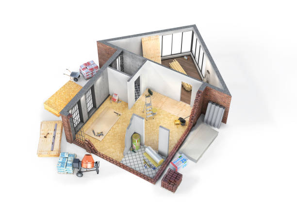 istock Sliced house  in form of house in construction process on a white background  . 3d illustration 1244832442