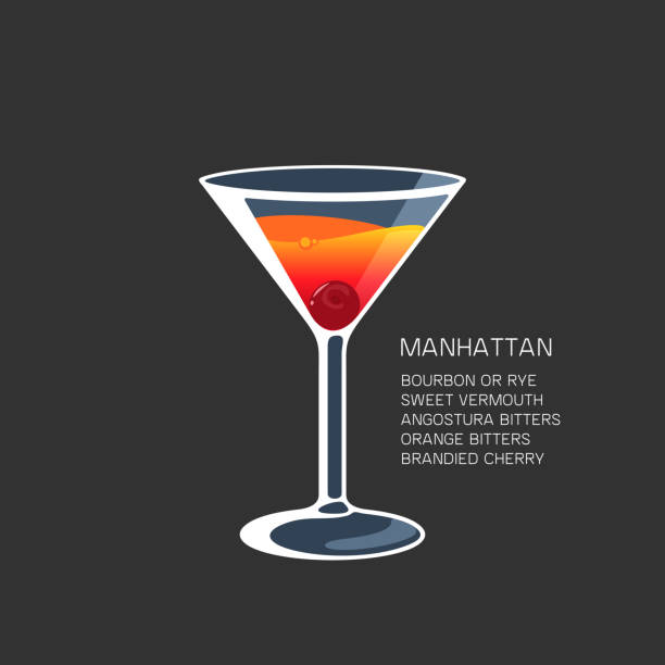 манхэттен коктейль алкогольный напиток мартини стеклянный вектор иллюстрации - manhattan cocktail cocktail drink cherry stock illustrations