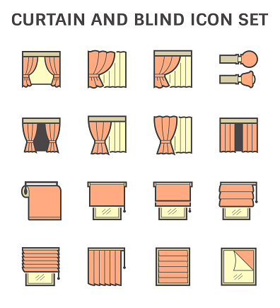 Curtain blind and interior decoration material vector icon set design.